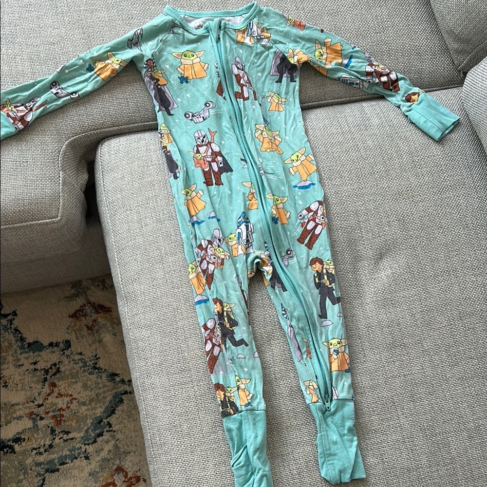 Little Sleepies Blue Footies One Piece with Cartoon Print